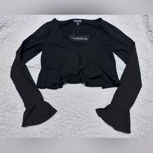 Current Mood Dollskill black medium cropped flare sleeve black top